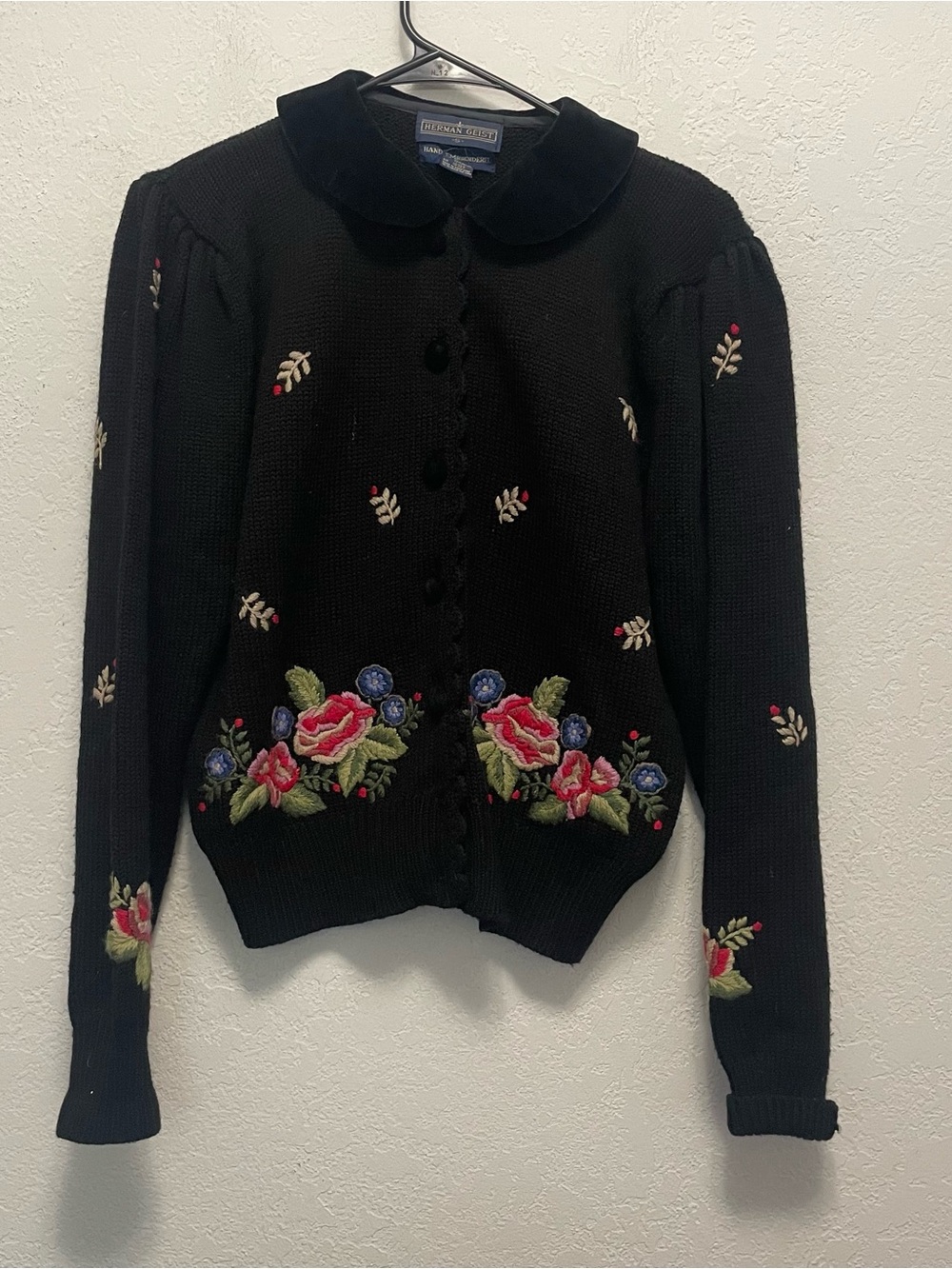 VTG Herman Geist Hand Embroidered Cardigan Wool Blend S Cottagecore Coquette